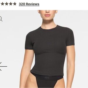 SKIMS NWT Black Rib Short Sleeve Top